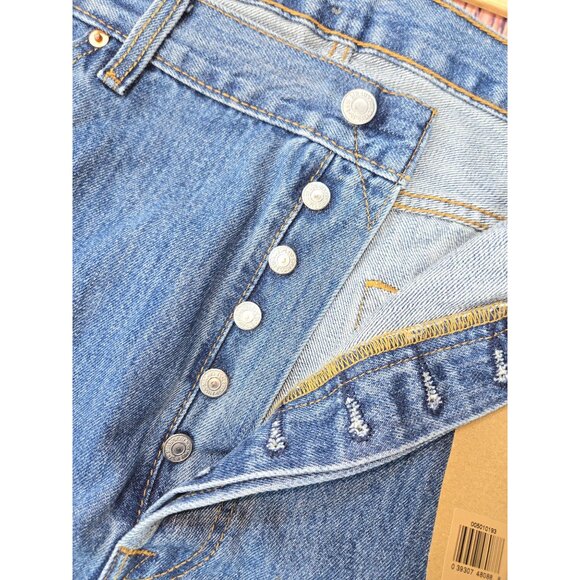 Levis 501 Original Fit Mens Jeans 42X32 Blue Denim Button Fly Straight Leg - Picture 8 of 10